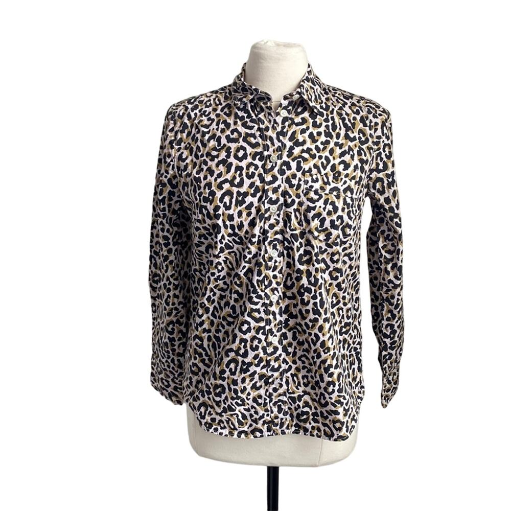 💎  J. CREW Button Down Womens Sz Small Leopard Print Slim Cotton Perfect Shirt